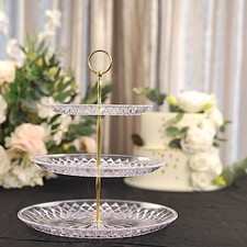 12" CLEAR GOLD 3 Tier Plastic Round CUPCAKE HOLDER Wedding Party Decorations