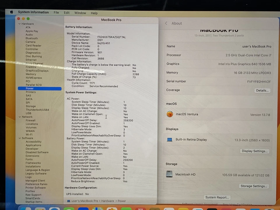 Apple MacBook Pro 13" 2017 i7 7660U 2.5GHz 16GB RAM 128GB SSD MacOS Ventura - Image 2 of 4