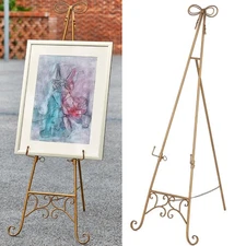 Metal Free Standing Adjustable Display Stand Easel with Chain Support, Gold E...