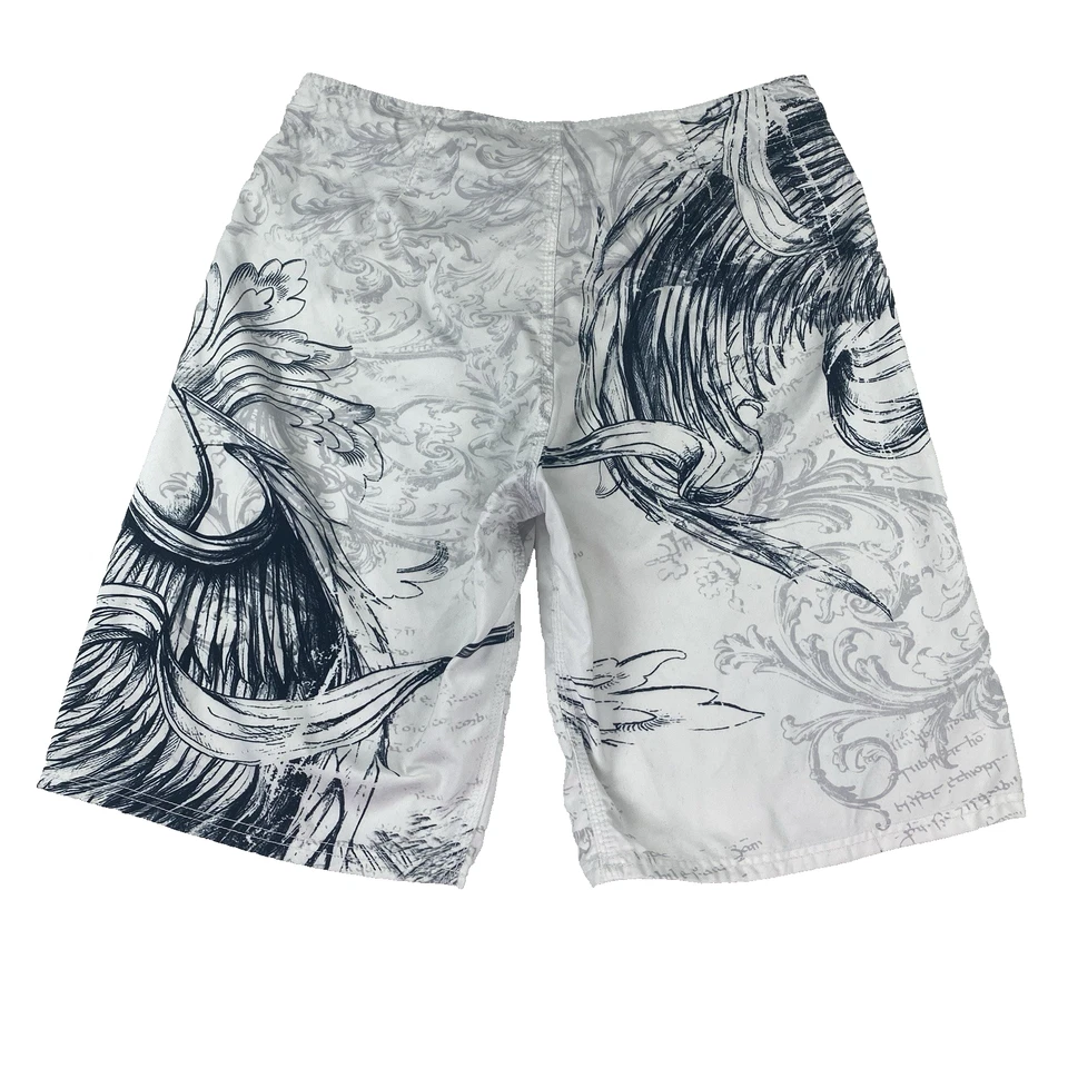 Pantalones Cortos de Board MMA Elite Traje de Baño Blanco Negro Calaveras Talla Mediana Cordón Gimnasio Foto 2 de 4