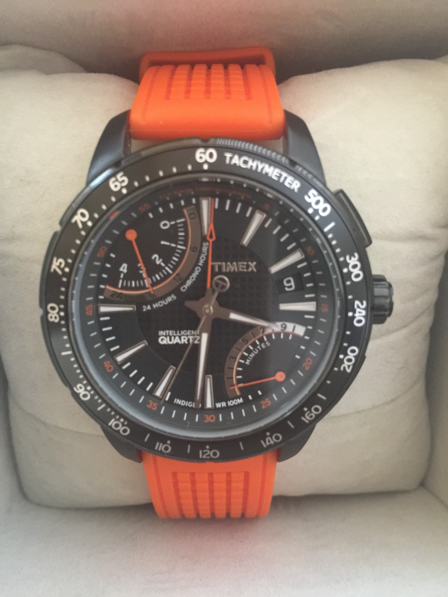 Timex 1854 Men's Quartz Watch with Black Dial and Orange Silicone