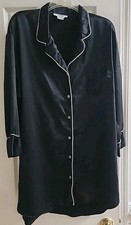 NATORI Private Luxuries Black Satin Sleep NightShirt Nightgown Size L Button Up