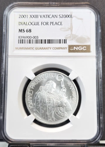 2001 VATICAN SILVER 2000 LIRE S2000L DIALOG FOR PEACE NGC MS 68 SCARCE GEM