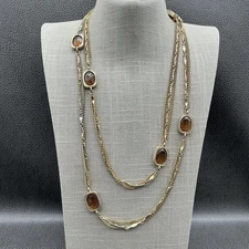 Vintage Sarah Coventry Necklace Gold Tone Multi Strand Smoky Brown Glass Station