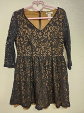 Pinky Y2K Black Beige Lace Fit & Flare Knee Length 3/4 Sleeves Dress Size L Prom