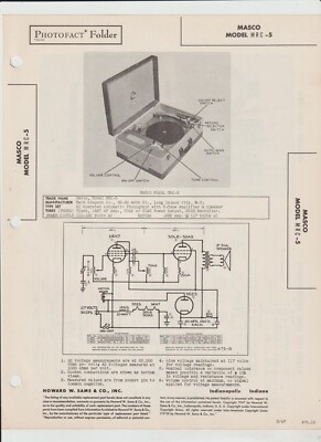 MASCO Model MRC-5 Phonograph Service Manual SAMS Photofact  3/1947 A3