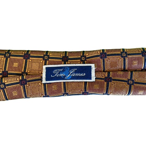 Corbata Tom James Bronce Azul Geométrico Patrón Cuadrado 100 % Seda para Hombre - Imagen 6 de 7