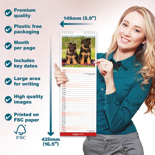 German Shepherd Slim 2026 Calendar | Slimline Dog Gift 15% OFF MULTI ORDERS - Picture 6 of 8