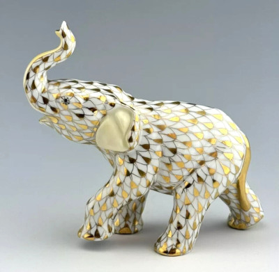 HEREND MINT IN BOX - Gilde Baby Elefant 24K Gold Netz Figur SUCHT