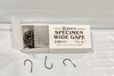 Raven Specimen Wide Gap / Gape  Hooks, Size #8,  Box of 100