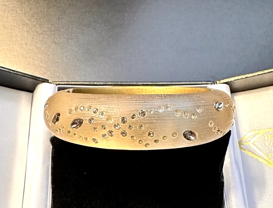 BRAZALETE BRAZALETE VINTAGE ALEXIS BITTAR ORO LUCITE ESTRÁS BISAGRAS - COMO NUEVO