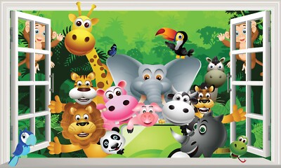 Kinder Dschungel Tiere Magic Fenster selbstklebend Wandsticker groß Poster Druck