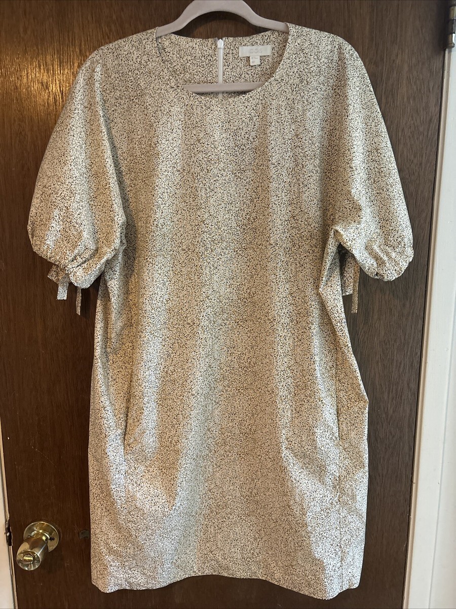 cos gold dress cos womens speckled dotted tie sleeves shift dress sz eu 42/12 pockets cotton