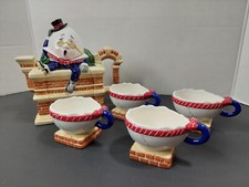 Department 56 Storybook Humpty Dumpty Ceramic Egg Teapot Tea Cups Set VINTAGE