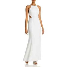 Aqua L58910 Womens Off White Halter Cut-Out Evening Long Dress Size 8