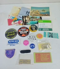  Vintage Pin Badges Postcards Stuff Lot Of 20 Mix