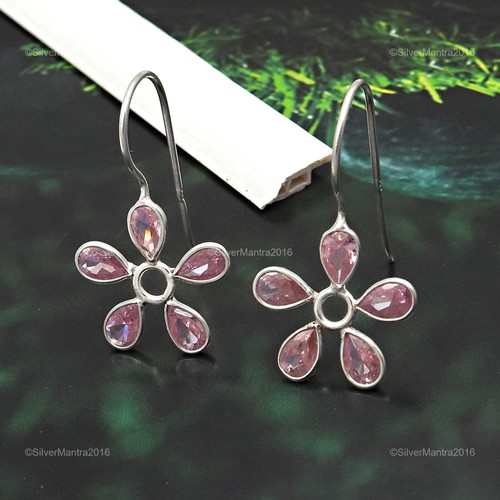 Pear Cubic Zirconia Gemstone 925 Sterling Silver Wedding Dangle Hook Earrings