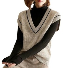 Women's Sweater Knitted Vest Sleeveless Oversize V-neck Pullover Stylish Vest D