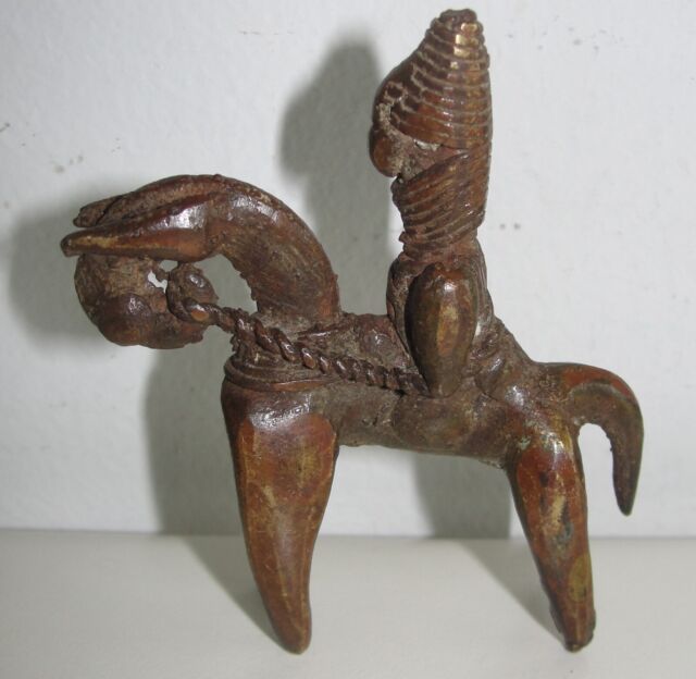African Kotoko Warrior Cast Bronze Brass Horseman Goldweight Statue Miniature QR11535
