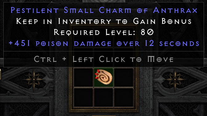 451 Poison Damage Small Charm 313 PDSC- Diablo 2 D2R Ladder/Non