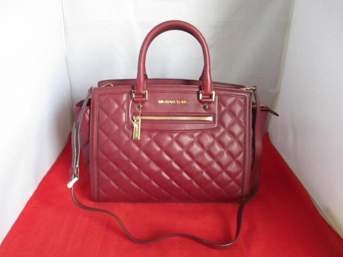 Michael Kors Selma Large Top Zip Quilted Leather Satchel 398 Claret 019