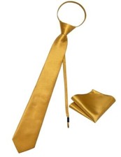 Men's Tie Set Solid Color Adjustable Zipper Neck Tie 8cm Satin Tie Honey Gold