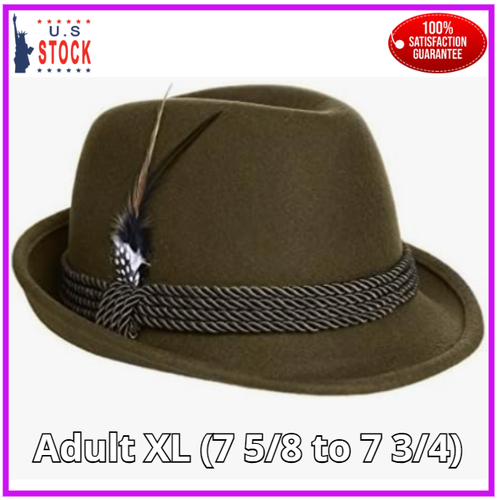 Alpine Fedora Dark Green - Oktoberfest Holiday Hat - Adult XL (7 5/8 to 7 3/4...