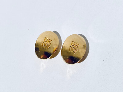 Vintage DKNY Donna Karan Logo Ohrclips vergoldet oval