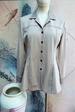 NEARLY NEW 385 ST JOHN SPORT MARIE GRAY COTTON LOGO BUTTONS BEIGE JACKET SIZE P
