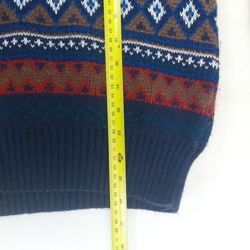 Knit Jumper Mens Size L / XL Blue Geometric Long Sleeve Oversized Y2K Acrylic - Picture 10 of 13