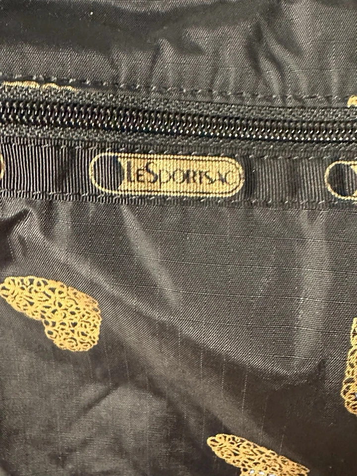 Lesportsac Heart Bag Black Gold Everyday Deluxe Crossbody Black Purse Expandable - Image 4 of 4