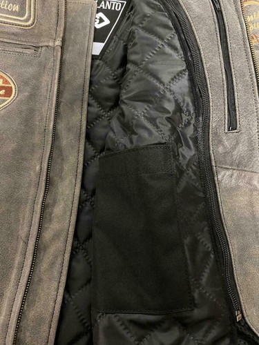 Chaqueta de cuero clásica británica para hombre con insignias motociclista marrón a rayas - Imagen 5 de 6