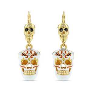 Authentic Dead Skull Leverback Earrings Design by Ritzy Couture DeLuxe - 18k Gold Plated
