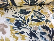 fabric remnant M&S  Blues & ochre  6 meters. X 240 cm  wide bedding curtains
