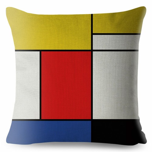 Mondrian Yellow Geometric Stitching Throw Square Cushion Covers Linen Home Decor - Picture 2 of 38