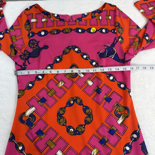 JB Julie Brown MERRIE Dress Equestrian Print Bell Sleeve Sz M Stretch Pink - Picture 11 of 12