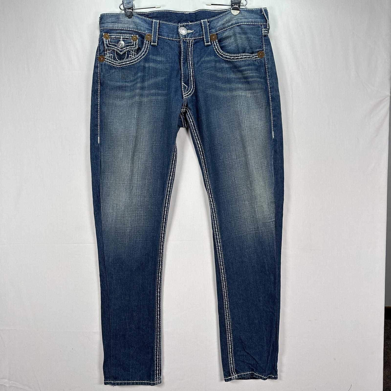 Vintage True Religion Ricky Jeans Mens 38 Blue Straight Leg Rope Wide Stitch USA thumbnail 2