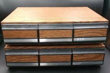 Vtg Walmart 2- 3 Drawer Cassette Tapes 42 Cassettes Each Faux Wood Grain READ