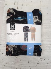 MM Toddler  Boys 4-Piece Organic Cotton Pajama Set Black Space  Stripes Sz 4T