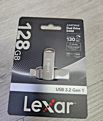 BRAND NEW Lexar JumpDrive D400 128GB Flash -Dual Type-C & A Fast USB 3.2 130MB/s