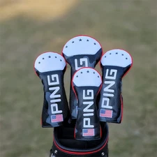 PING USA Golf Club Headcovers Black & White, Driver Wood Hybrid Putter Iron