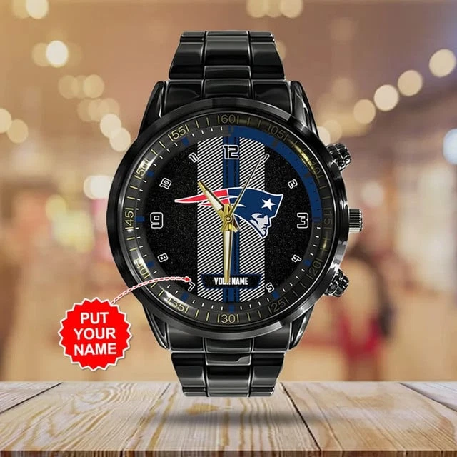 Custom Black Stainless Steel Watch – Fan Edition Inspired by New England Patriot