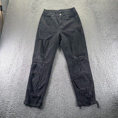 American Eagle Outfitters Jeans Women's 6 Black Denim Mom Tapered Leg Distressed