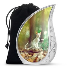 Sitting White Cat Large Memorial Urns For Human Ashes Adult Female 10 Inch 