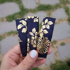 Korean Hanbok Hair Pin, Navy Gold Floral Foil Print Fabric Hairpin
