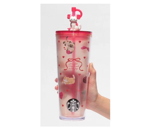 #2026 NEW STARBUCKS JAPAN VALENTINES COLD TUMBLER CAT 710ML FREE SHIPPING