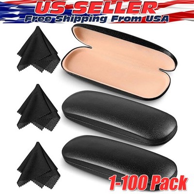 NEU Muschelschale Hartbrille PU Brillenetui schwarz mit Mikrofaser Reinigungstuch