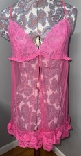 NWT VICTORIA'S SECRET PINK BABY DOLL NIGHTGOWN LACE TEDDY LINGERIE VINTAGE SZ L