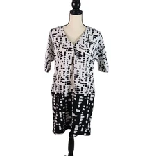 H By Halston Women's  Black And  White Abstract Colorblock Shift Dress XSmall
