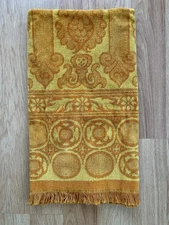 Vintage Sears Bath Towel Orange Yellow Cotton Linen  44” x 25” Patterned Fringed